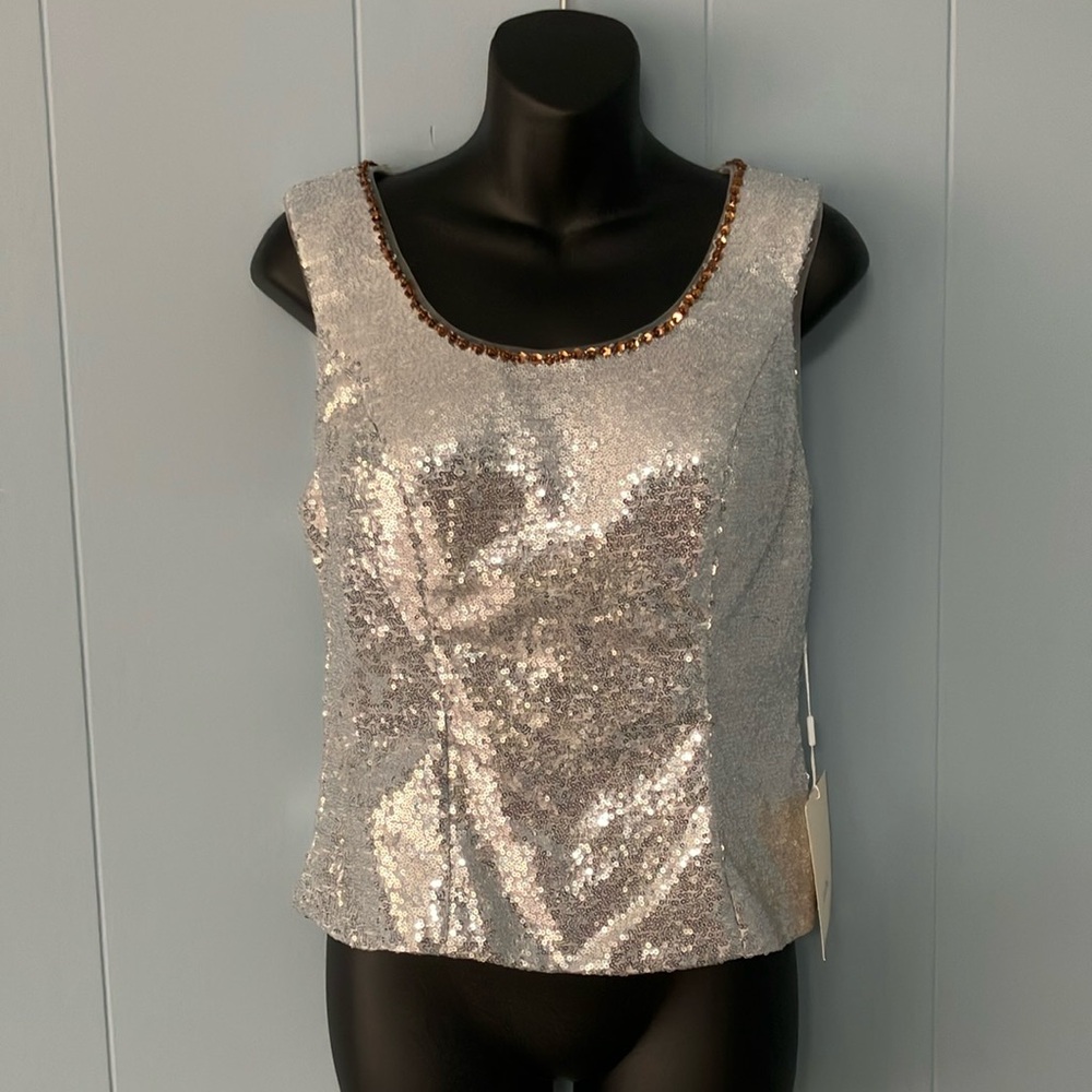 LanTing Bride Elegant Silver Sequined Fitted Top Zip-Back Inner Bra Sleeveless
